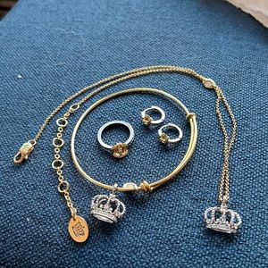 Juicy Couture crown jewelry set-earrings, necklace, ring size 5, bracelet.